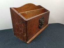 Load image into Gallery viewer, Antique Wooden Desk Top Letter Rack Holder File Organizer Arts and Crafts Art Nouveau Wood and Metal Late 1800's - Early 1900's Original