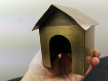 Load image into Gallery viewer, Antique Miniature Doll House Dog House Brass Metal Box with Hinged Top Lid Late 1800's Original