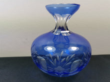 Load image into Gallery viewer, Vintage Bohemian Glass Posy Flower Vase Cobalt Blue and Clear Cut Glass with Flowers