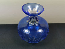 Load image into Gallery viewer, Vintage Bohemian Glass Posy Flower Vase Cobalt Blue and Clear Cut Glass with Flowers