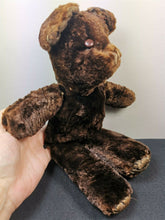 Load image into Gallery viewer, Antique Teddy Bear Real Mink Fur and Leather Hand Made Early 1900's Original Dark Brown with Brown Leather Eyes Straw Stuffed Animal