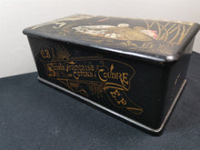 Load image into Gallery viewer, Antique French Societe Francaise de Cotons a Coudre Embroidery Floss Thread Sewing Supplies Box Paper Mache Lacquer Ware Hand Painted 1800's