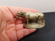 Load image into Gallery viewer, Antique Miniature Cow Figurine Silver Metal Early 1900's