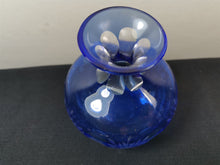 Load image into Gallery viewer, Vintage Bohemian Glass Posy Flower Vase Cobalt Blue and Clear Cut Glass with Flowers