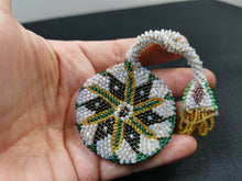 Load image into Gallery viewer, Antique Beaded Sovereign Coin Purse Misers Finger Purse Hand Beaded with Glass Beads Victorian 1800's White Black Green Yellow Hand Made