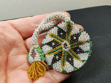 Load image into Gallery viewer, Antique Beaded Sovereign Coin Purse Misers Finger Purse Hand Beaded with Glass Beads Victorian 1800's White Black Green Yellow Hand Made