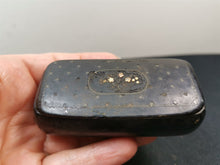 Load image into Gallery viewer, Antique Snuff Box Paper Mache with Mother of Pearl Shell Inlay Victorian Georgian 1800's Original Papier Mache
