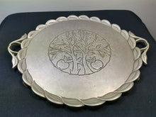 Load image into Gallery viewer, Vintage German Serving Tray with Apple Tree Silver Pewter Metal Hand Made Gilde Handwerk Guild Craft Germany