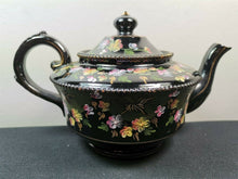 Load image into Gallery viewer, Antique Teapot Tea Pot Red Clay Black with Hand Painted Flowers Geisha 1800's Jackfield