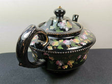 Load image into Gallery viewer, Antique Teapot Tea Pot Red Clay Black with Hand Painted Flowers Geisha 1800's Jackfield