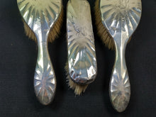 Load image into Gallery viewer, Antique Sterling Silver Vanity Hair Brush Hairbrush and Clothes Brush Set of 3 Brimingham England English Hallmark 1908 with HL LH Monogram
