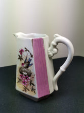 Load image into Gallery viewer, Antique Victorian Pitcher Jug Ceramic Bisque Porcelain with Bird and Nest of Eggs and Flowers Pink and White Late 1800's Original