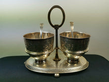 Load image into Gallery viewer, Antique Silver Plated Serving Bowls and Stand with Two Spoons Late 1860's Victorian Original Silverplated Silverplate Hallmarked
