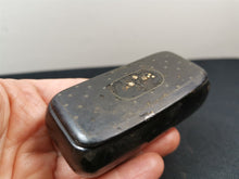 Load image into Gallery viewer, Antique Snuff Box Paper Mache with Mother of Pearl Shell Inlay Victorian Georgian 1800's Original Papier Mache