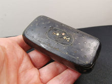 Load image into Gallery viewer, Antique Snuff Box Paper Mache with Mother of Pearl Shell Inlay Victorian Georgian 1800's Original Papier Mache