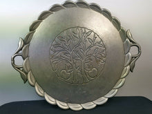 Load image into Gallery viewer, Vintage German Serving Tray with Apple Tree Silver Pewter Metal Hand Made Gilde Handwerk Guild Craft Germany