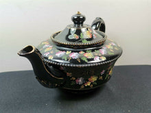 Load image into Gallery viewer, Antique Teapot Tea Pot Red Clay Black with Hand Painted Flowers Geisha 1800's Jackfield