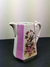 Load image into Gallery viewer, Antique Victorian Pitcher Jug Ceramic Bisque Porcelain with Bird and Nest of Eggs and Flowers Pink and White Late 1800's Original