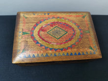 Load image into Gallery viewer, Vintage Art Deco Pen Work Wooden Jewelry or Trinket Box Wood Hand with Hand Painted Ink Drawing 1920's Original Penwork