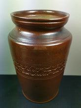 Load image into Gallery viewer, Antique English Stoneware Crock Jar Vase Pottery Brown British Hand Made Original Late 1800's