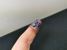 Load image into Gallery viewer, Vintage Silver Thimble with Blue and Red Enamel Flower