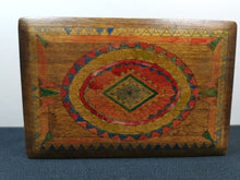 Load image into Gallery viewer, Vintage Art Deco Pen Work Wooden Jewelry or Trinket Box Wood Hand with Hand Painted Ink Drawing 1920's Original Penwork