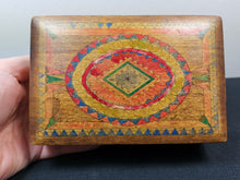 Load image into Gallery viewer, Vintage Art Deco Pen Work Wooden Jewelry or Trinket Box Wood Hand with Hand Painted Ink Drawing 1920's Original Penwork