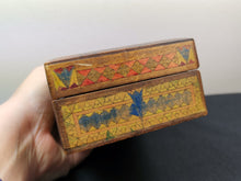 Load image into Gallery viewer, Vintage Art Deco Pen Work Wooden Jewelry or Trinket Box Wood Hand with Hand Painted Ink Drawing 1920's Original Penwork