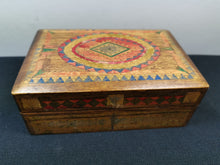 Load image into Gallery viewer, Vintage Art Deco Pen Work Wooden Jewelry or Trinket Box Wood Hand with Hand Painted Ink Drawing 1920's Original Penwork