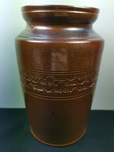 Load image into Gallery viewer, Antique English Stoneware Crock Jar Vase Pottery Brown British Hand Made Original Late 1800's