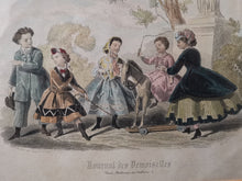 Load image into Gallery viewer, Antique French Children's Fashion Print Journal des Demoiselles Young Ladies Journal Hand Tinted Lithograph Framed 1800's Original