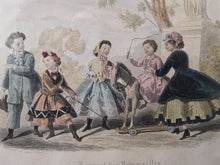 Load image into Gallery viewer, Antique French Children's Fashion Print Journal des Demoiselles Young Ladies Journal Hand Tinted Lithograph Framed 1800's Original