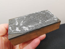 Load image into Gallery viewer, Antique Letterpress Printers Block Stamp of Dog and Bird in Grassland Near Pond Image Wood and Metal Type Printing Plate