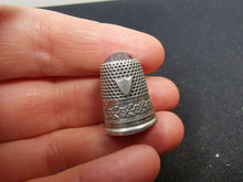 Load image into Gallery viewer, Antique Silver Thimble with Purple Amethyst Glass Top No 9 with Shield and Flowers