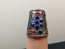 Load image into Gallery viewer, Vintage Silver Thimble with Blue and Red Enamel Flower