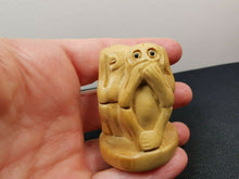 Load image into Gallery viewer, Vintage Monkey Netsuke Figurine Figure Hand Carved Wood Carving Miniature with Glass Eyes Speak See Hear No Evil Wooden