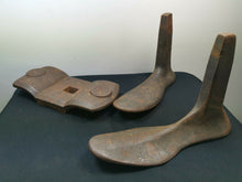 Load image into Gallery viewer, Antique Cobblers Shoe Last Lasts Cast Iron Metal Set of 2 Sizes and Stand Cobbler Shoe Making Tools