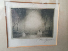 Load image into Gallery viewer, Antique Ladies in Forest Woods Etching Engraving Signed by Artist Original Art in Frame Framed Black and White Early 1900's - 1920's