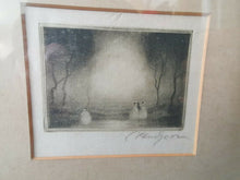 Load image into Gallery viewer, Antique Ladies in Forest Woods Etching Engraving Signed by Artist Original Art in Frame Framed Black and White Early 1900's - 1920's