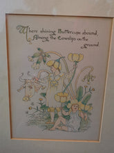 Load image into Gallery viewer, Antique Walter Crane Buttercups and Cowslips Lithograph Print Illustration Hand Tinted Framed