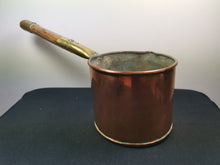 Load image into Gallery viewer, Antique Copper Sauce Pan Cooking Pot with Wood and Brass Handle Victorian 1800's Primitive Saucepan