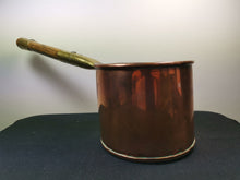 Load image into Gallery viewer, Antique Copper Sauce Pan Cooking Pot with Wood and Brass Handle Victorian 1800's Primitive Saucepan