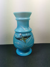 Load image into Gallery viewer, Antique Blue and White Glass Bird Flower Vase Late 1800's - Early 1900's Original Victorian Edwardian Hand Painted