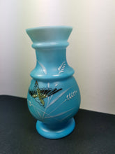 Load image into Gallery viewer, Antique Blue and White Glass Bird Flower Vase Late 1800's - Early 1900's Original Victorian Edwardian Hand Painted