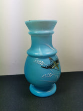 Load image into Gallery viewer, Antique Blue and White Glass Bird Flower Vase Late 1800's - Early 1900's Original Victorian Edwardian Hand Painted