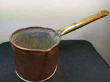 Load image into Gallery viewer, Antique Copper Sauce Pan Cooking Pot with Wood and Brass Handle Victorian 1800's Primitive Saucepan