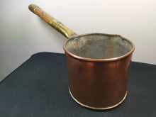 Load image into Gallery viewer, Antique Copper Sauce Pan Cooking Pot with Wood and Brass Handle Victorian 1800's Primitive Saucepan
