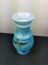 Load image into Gallery viewer, Antique Blue and White Glass Bird Flower Vase Late 1800's - Early 1900's Original Victorian Edwardian Hand Painted