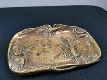 Load image into Gallery viewer, Antique Pin or Jewelry Dish Tray with Nautical Relief Bronze Metal Victorian 1800's Original Fisherman Fishwife and Boat on the Ocean