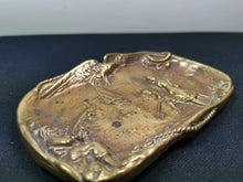 Load image into Gallery viewer, Antique Pin or Jewelry Dish Tray with Nautical Relief Bronze Metal Victorian 1800's Original Fisherman Fishwife and Boat on the Ocean